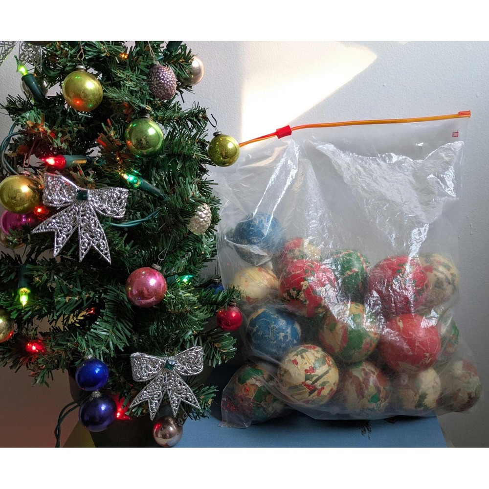 Large Lot Vintage Handmade Paper Mache Christmas Ornaments Decoupage Folk Art